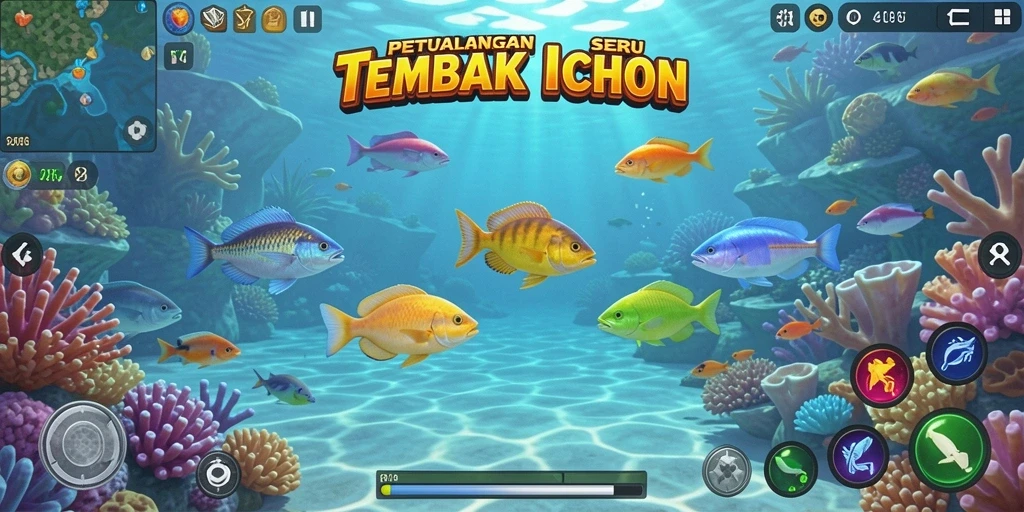 Screenshot utama 3446 menunjukkan gameplay seru Tembak Ikan dengan warna-warni ikan yang menarik.