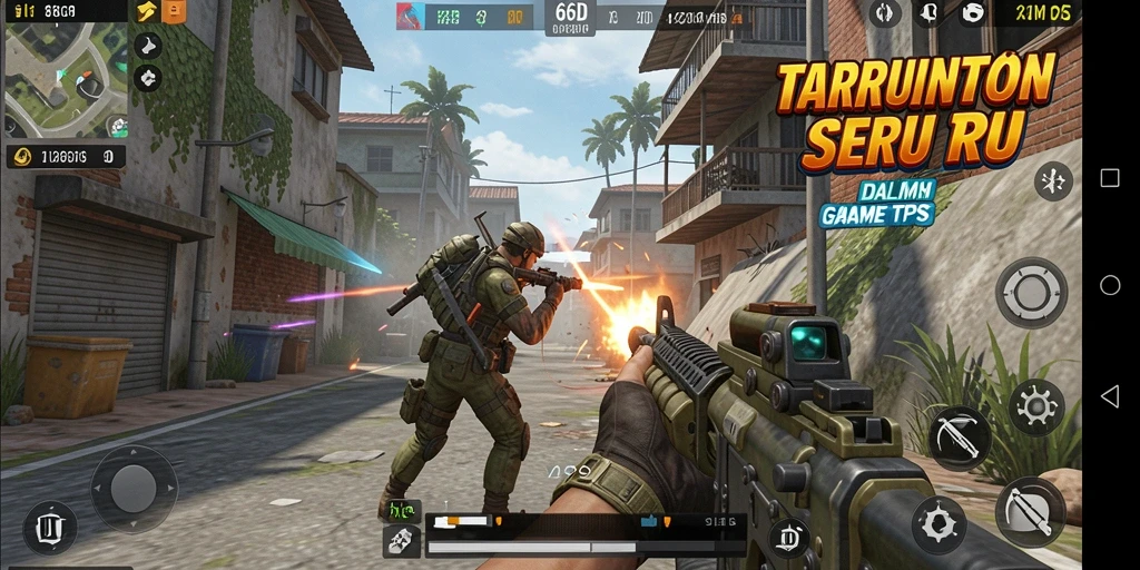 Tampilan menarik dari gameplay 66D saat bertarung di arena TPS.