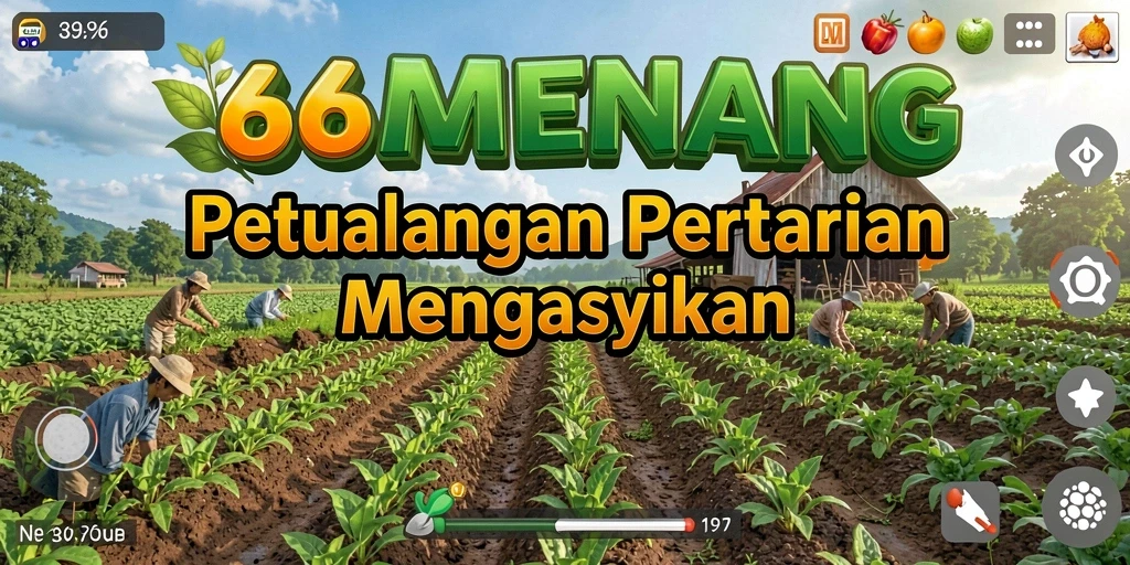 Gameplay 66MENANG menampilkan ladang yang subur dan interaksi lingkungan.