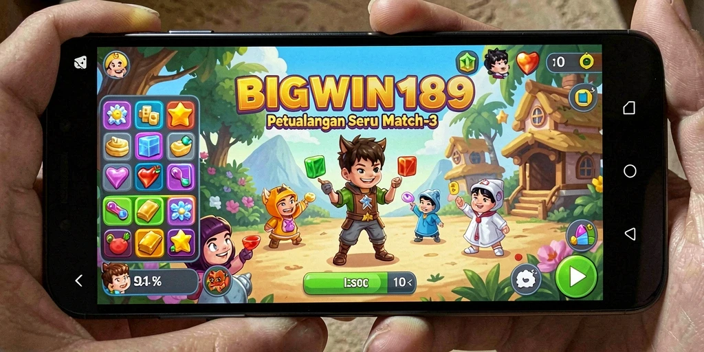 Screenshot menunjukkan gameplay seru dalam game Match-3 BIGWIN189.