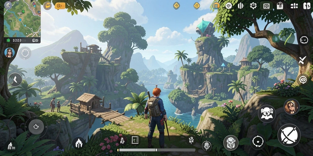 Screenshot gameplay BIRUTOTO menampilkan eksplorasi dunia terbuka yang luas.