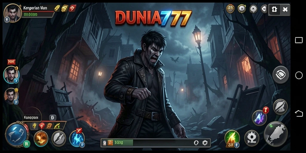 Tampilan gameplay menakutkan dari DUNIA777 di tengah kegelapan.