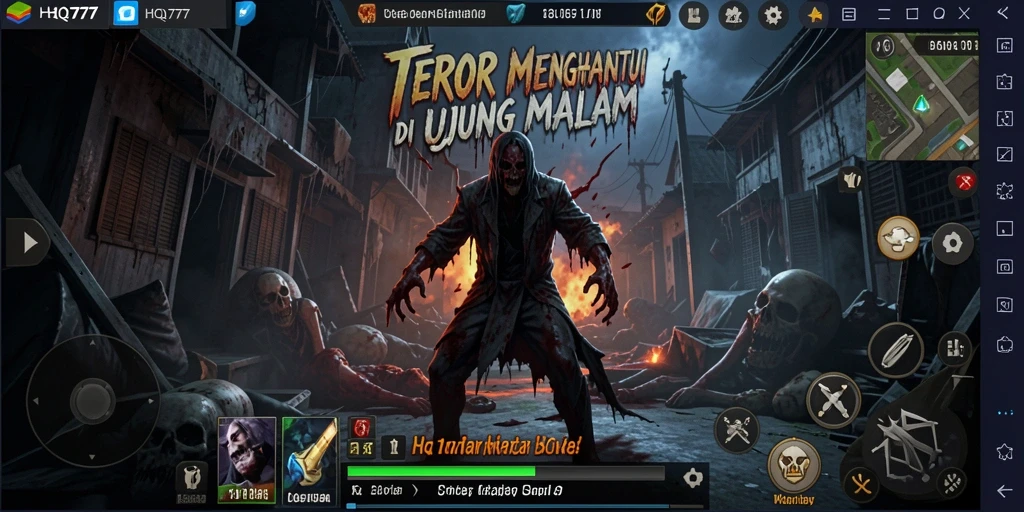 Screenshot menampilkan gameplay menakutkan di HQ777 dengan suasana mencekam.