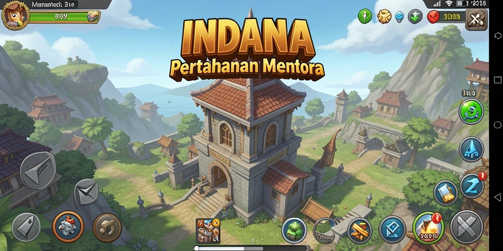 Gameplay Tower Defense seru dengan menara yang bervariasi.