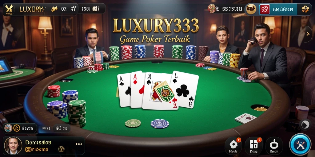 Tangkapan layar LUXURY333 menunjukkan suasana permainan poker yang mendebarkan.