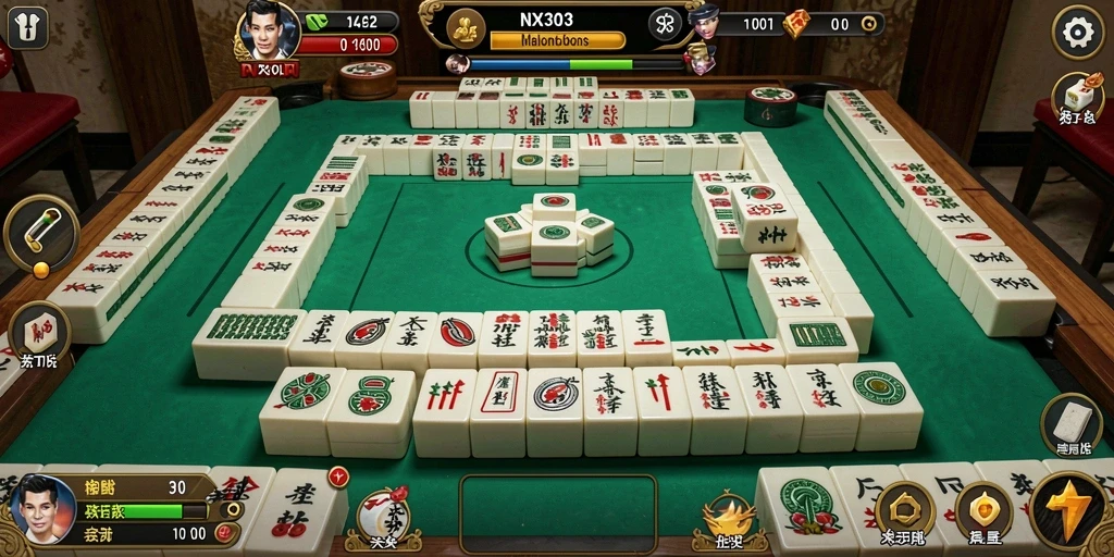 Tampilan gameplay seru Mahjong di NX303 dengan elemen visual menarik.