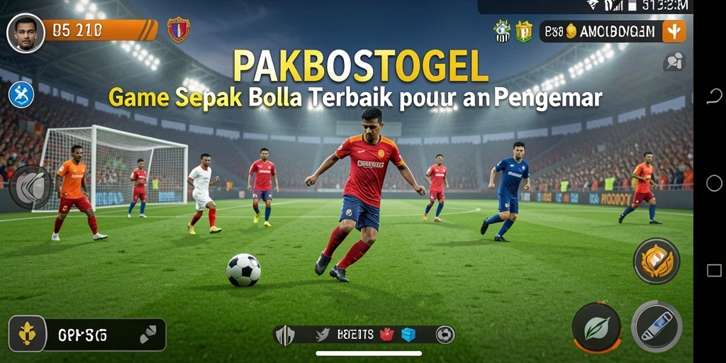 Screenshot utama PAKBOSTOGEL menampilkan aksinya di lapangan sepak bola.