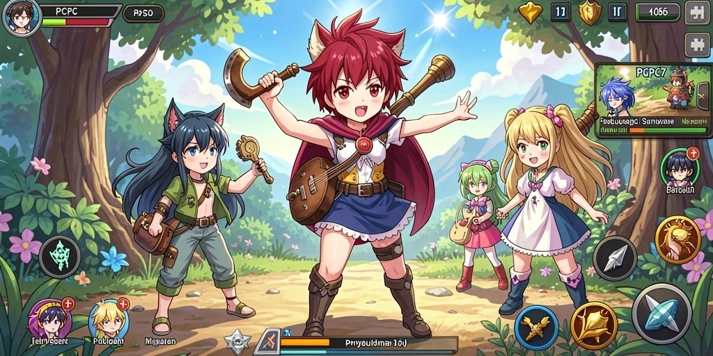 Screenshot utama PCPC7 menampilkan aksi karakter anime yang dinamis.
