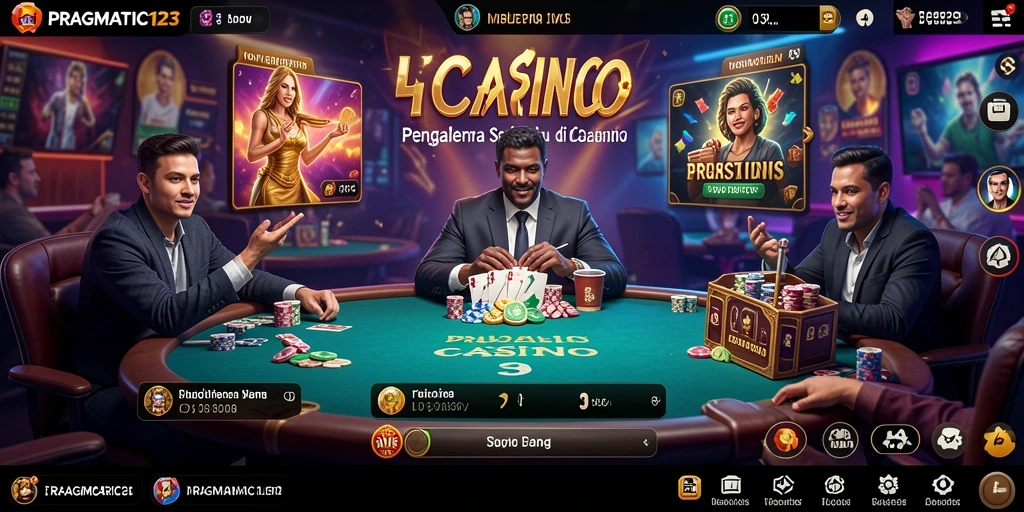 Screenshot gameplay PRAGMATIC123 yang menampilkan dealer langsung dan suasana casino.