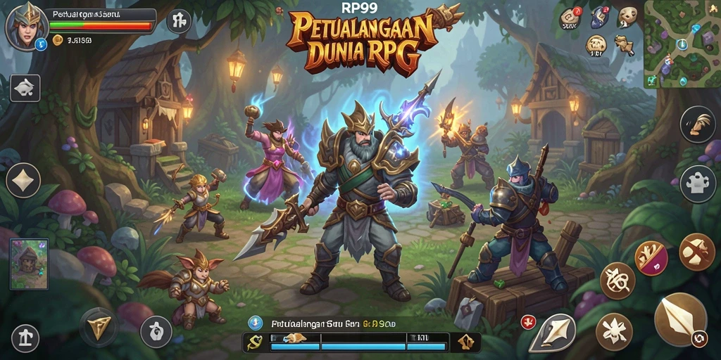 Screenshot gameplay RP99 menampilkan pertarungan seru di dunia RPG.