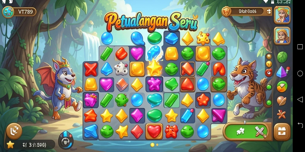 Screenshot permainan VT789 menampilkan gameplay Match-3 yang menarik.