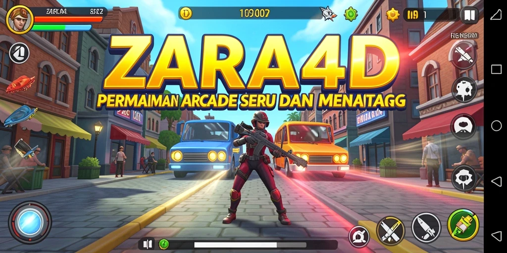 Screenshot ZARA4D menampilkan karakter dalam aksi menantang rintangan arcade.